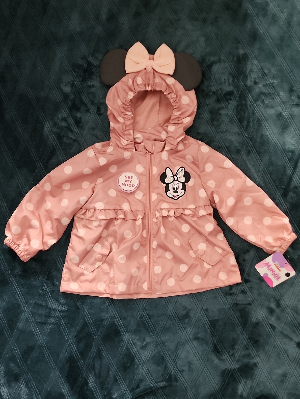 Minnie Mouse Pink Polka Dot Hooded Rain Jacket with Ears